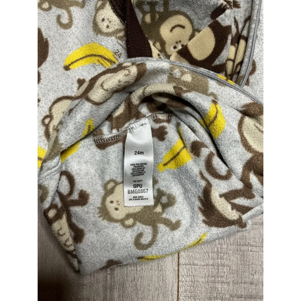Carters 24M Monkey Banana Fleece Footed Pajamas Grey Brown Zip Up Sleeper